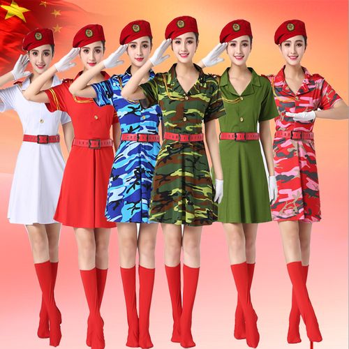 军鼓服装女套装夏短袖水兵舞军装迷彩女兵舞蹈服舒适广场舞演出服