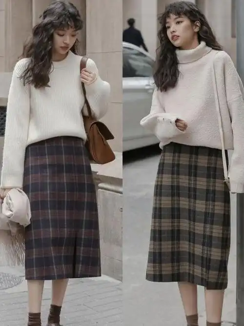 白色搭配一条低调的格子裙更是没话说,气质感up!up!up!
