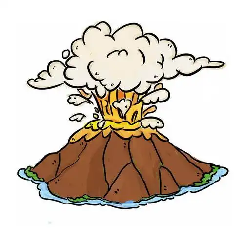 手绘风格卡通火山喷发出火山灰和熔岩流淌7021058png图片免抠素材