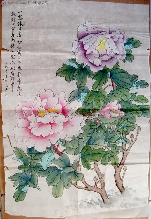 不错的四尺开三无款工笔牡丹画