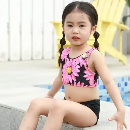 儿童泳衣女孩女童韩国可爱分体游泳衣宝宝婴儿卡通小童公主比基尼