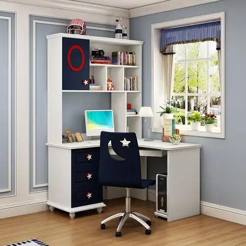 简约欧式儿童书桌书柜组合家用电脑桌转角直角写字台学生台课桌椅