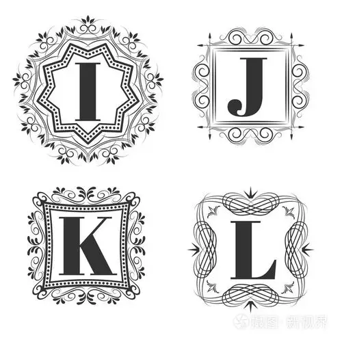 一套经典的标志或字母组合图案设计.字母 i,j,k,l
