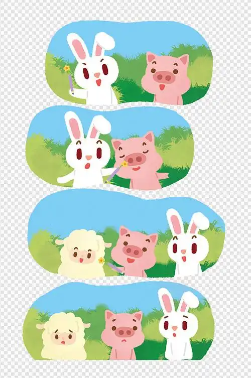 卡通手绘故事插画动物羊兔猪聊天免扣元素