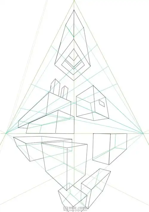 临摹三点透视方块美术基础三点透视的练习