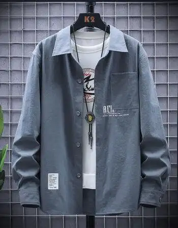 帅气学生抗皱衬衣港风上衣服男生显高男士百搭上衣男g15深灰2xl150180
