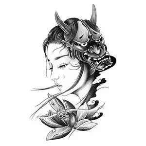 纹身贴防水男女持久大图般若面具艺妓仿真刺青花臂贴tb5978349204