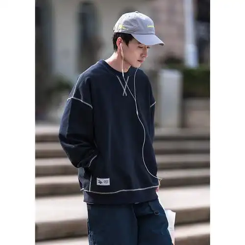 restick 380g春季cityboy无帽卫衣男潮日系圆领落肩宽松百搭c版型