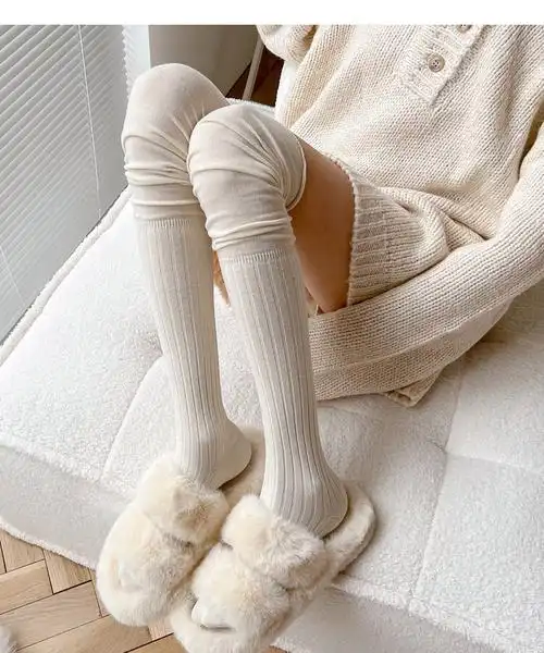 南极人秋冬灰色长筒袜高筒袜黑色大腿袜拼接过膝袜女条纹中筒袜堆堆袜