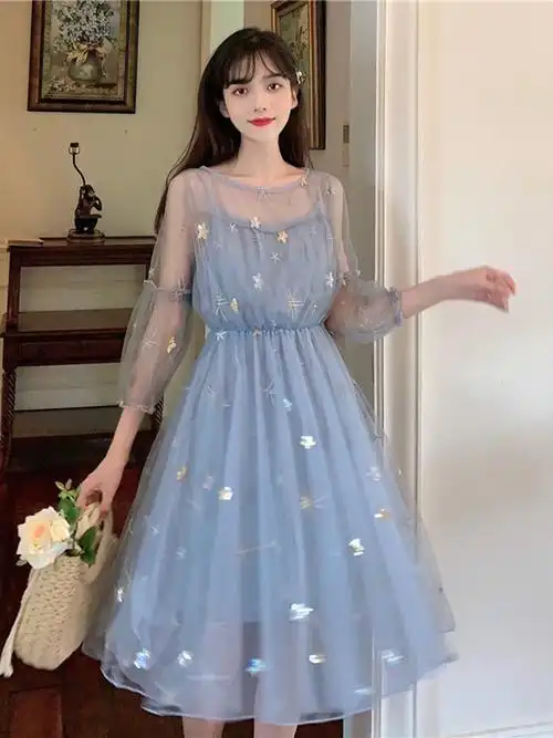 法式网纱仙女裙女夏季2022年新款超仙森系连衣裙纱裙长款仙气裙子