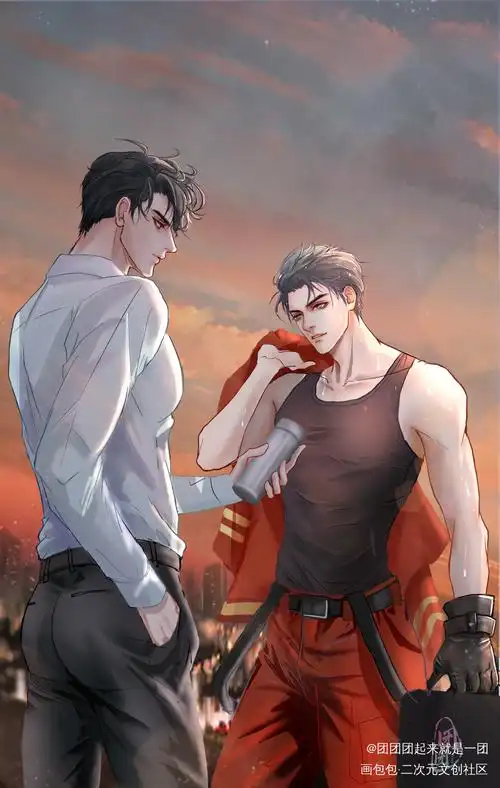 下班,回家~_火焰戎装188男团宫任宫应弦任燚水千丞绘画作品