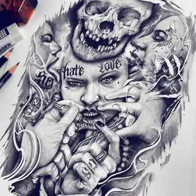 匪帮纹身手稿 说唱纹身 纹身 西海岸设计 说唱歌手纹身 hiphop纹身