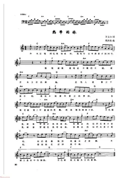 辛笛《钢琴即兴伴奏歌曲108首》之046【热带雨林】方文山 词/周杰伦