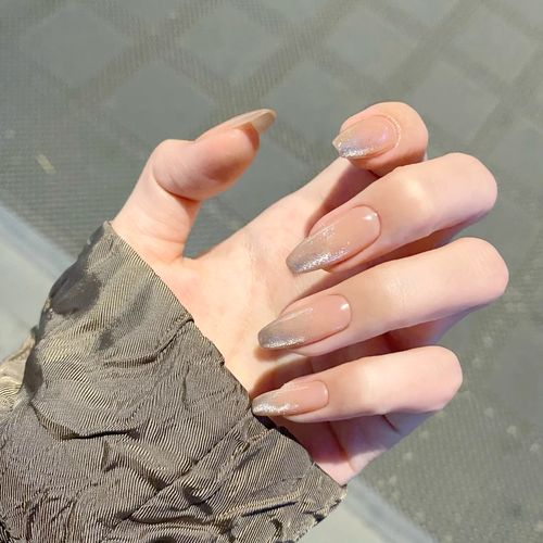 2021新款假指甲甲片长款冰透穿戴甲辣妹晶石猫眼渐变美甲贴片定制