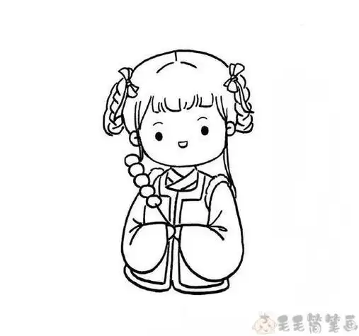 穿古装的小女孩简笔画手绘古代儿童ai素材免费下载编号160383穿着古代