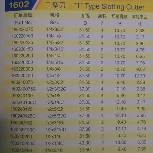 川木刃刀 公制刀类 t型刀1/2*1/4刃具直刀铣刀1806