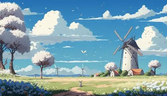 蓝色可爱风车背景