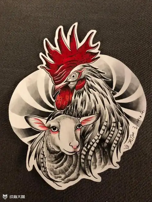 作品简介:客人的亲人,分别属鸡,羊,要求纹在大胯,所以设计放射状雾面