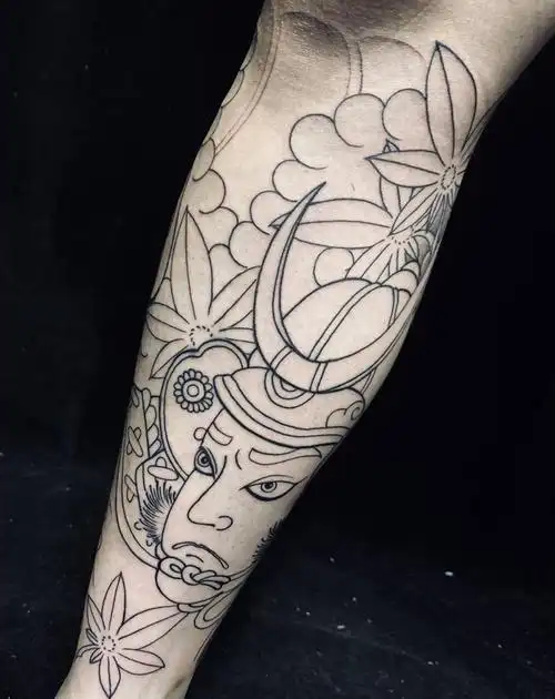 小腿日本武士纹身图片老传统重庆纹身图案