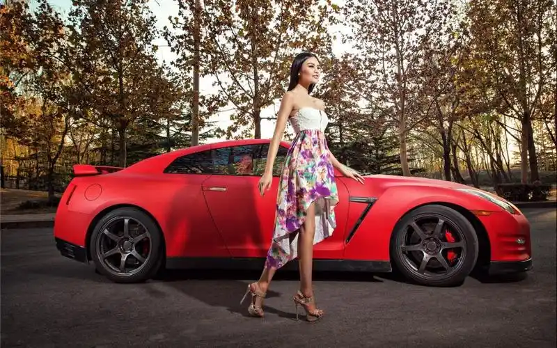 日产gt-r改装车清新美女车模,高清图片,电脑桌面-壁纸族