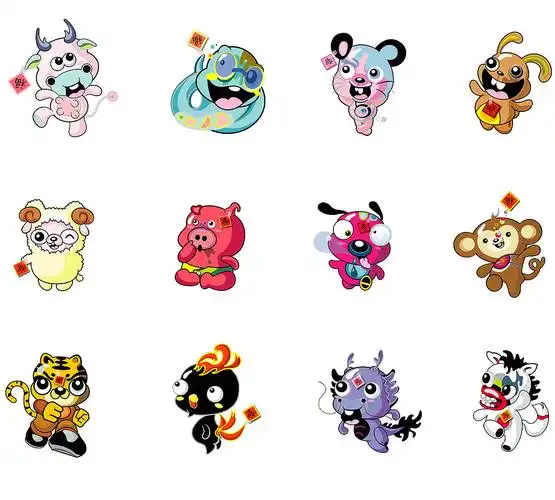 手绘十二生肖卡通形象
