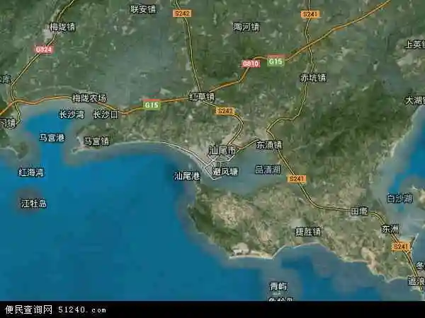 中国广东省汕尾市城区地图(卫星地图)