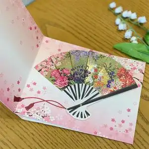 日本华丽花之扇日式风格复古生日感谢万用祝福贺卡送好友长辈礼物