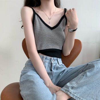 针织背心女外穿夏季美背v领设计感小众内搭短款无袖小吊带上衣潮黑色