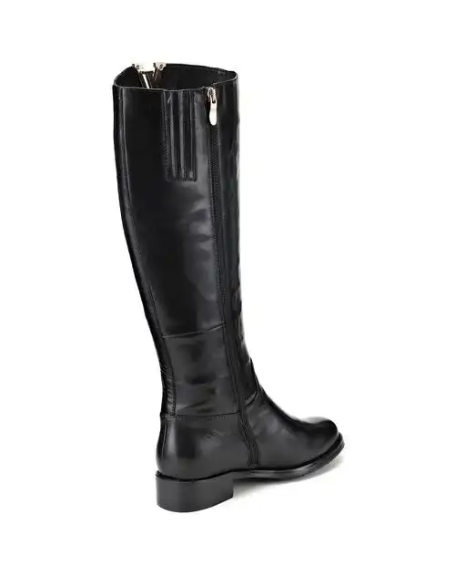 2015秋冬新款专柜同步黑色鞋口v扣简约瘦腿牛皮长靴