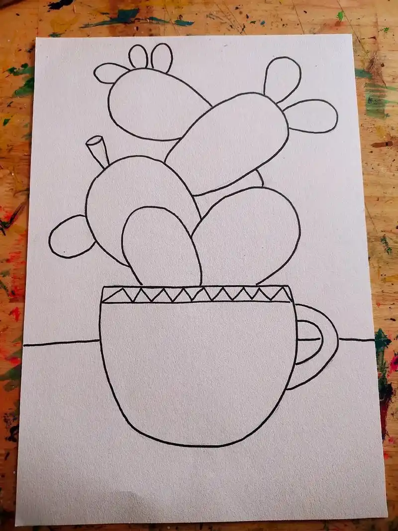 爱画画的小朋友 线描画《一盆仙人掌9191》 - 抖音