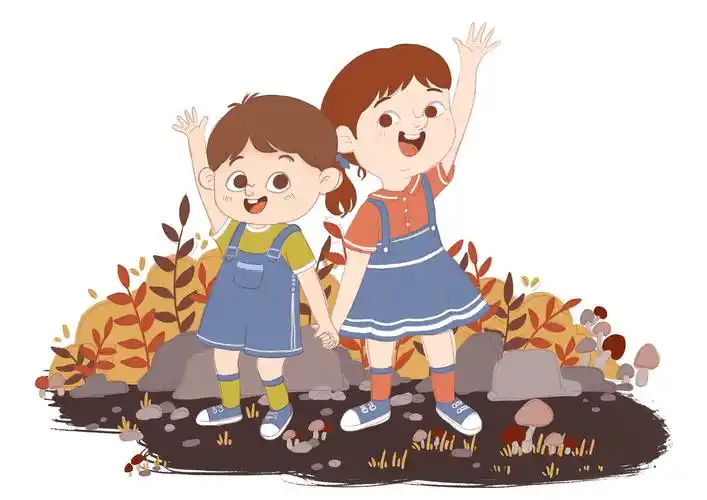 原创儿童插画-秋日姐弟俩