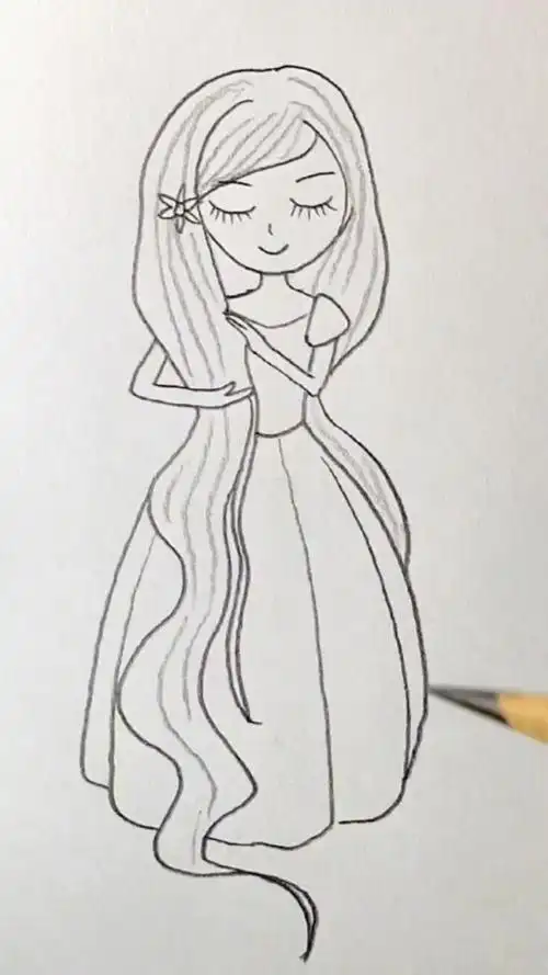 长发女孩简笔画,每日一画,零基础学画画!