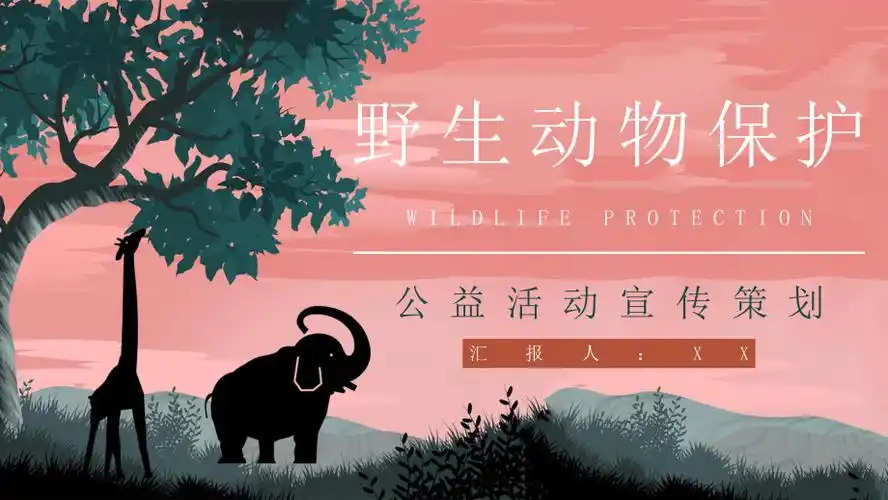 卡通风保护野生动物拒绝野味活动公益宣传教育讲座策划书汇报ppt模板