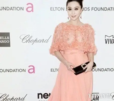 图曝光范冰冰漏奶时装秀奥斯卡褛空装漏奶