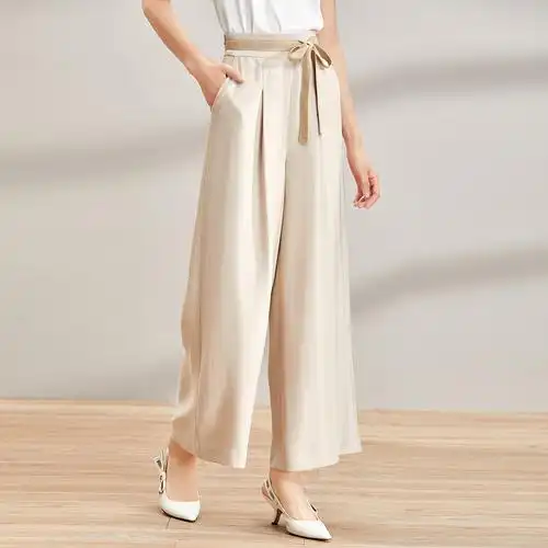 欧昵雪热销女装专场 新款气质女裤子时尚百搭蝴蝶结系带阔腿裤高腰