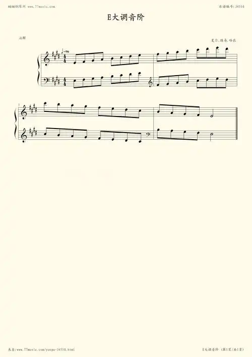 钢琴谱:孩子们的哈农(e大调音阶)