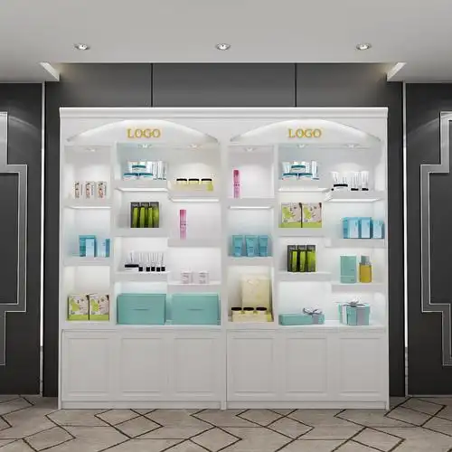 简约化妆品展示柜美妆店展示柜彩妆护肤产品陈列架多层置物架定做