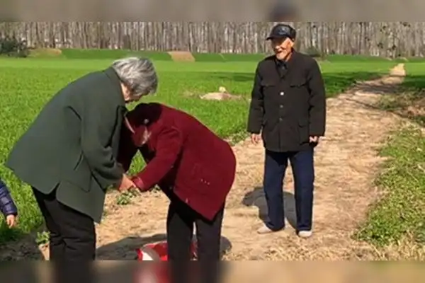 令人泪目老人回老家上坟偶遇多年不见的亲戚欣喜不已