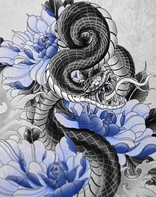 蛇纹身手稿|素花蛇纹身|素花纹身|大臂纹身