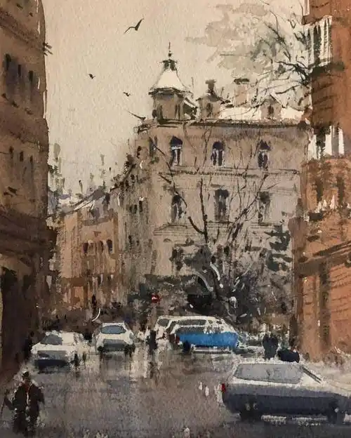 俄罗斯水彩画家vladimirzarutsky作品欣赏街景系列八