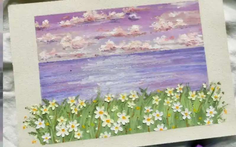 油画棒风景作品海边的小雏菊视频教程