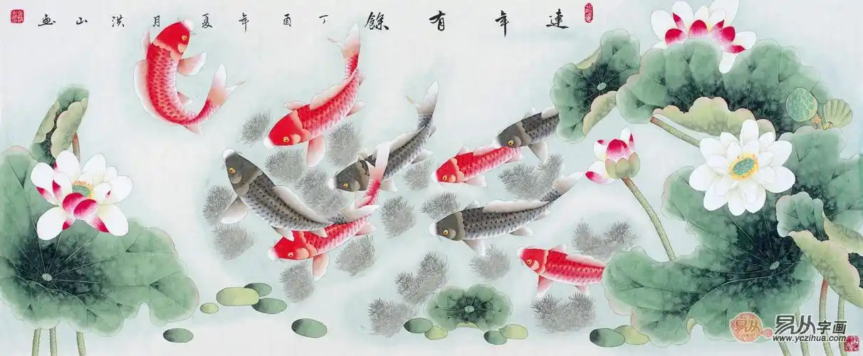 九鱼图是在客厅风水画中较为常见的一种装饰画