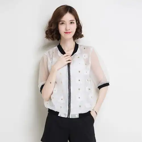 2017夏季新款女装七分袖圆领薄款短外套宽松休闲时尚百搭防晒服