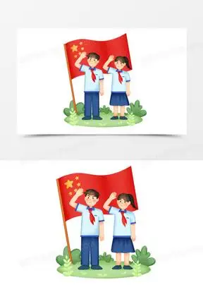 手绘卡通学生升旗仪式敬礼免抠素材