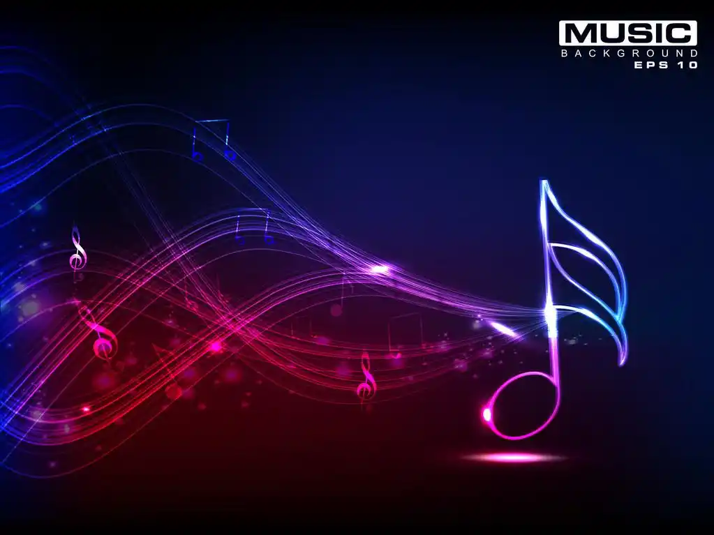 抽象闪亮的音符在蓝色背景上.10 eps.
