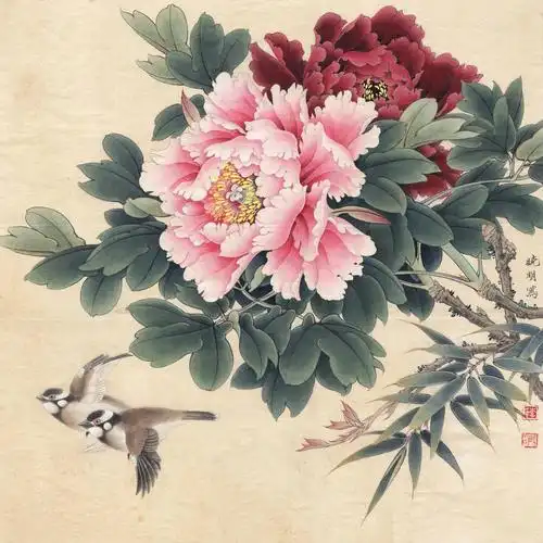 国画高清大图0010李晓明牡丹工笔画高清图专辑jpg富贵白头6496x6496px