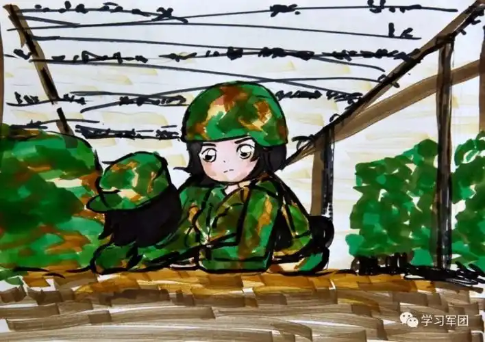 一个女兵的手绘,浅浅画笔绘就军旅情深