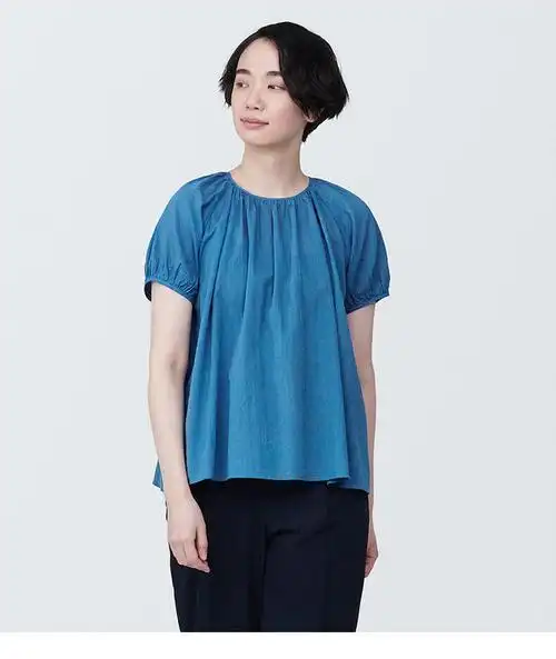 无印良品(muji) 女式 强捻 短袖罩衫 女士衬衫衬衣内搭夏季款纯棉全棉