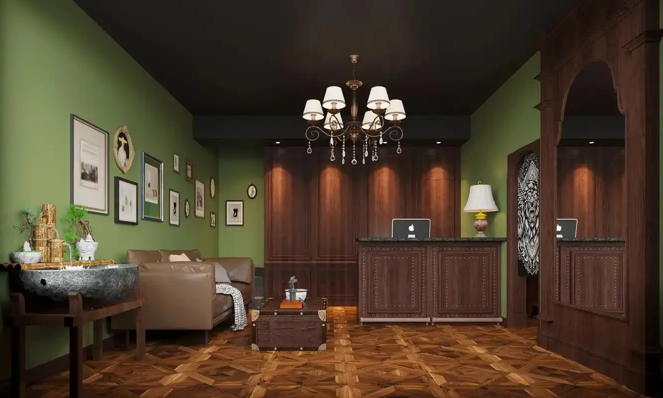 古典美式纹身店装修设计效果图.