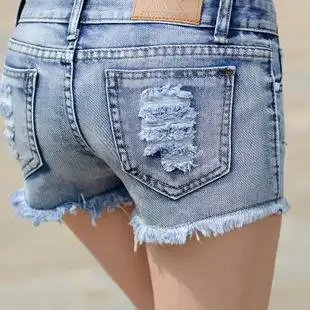 2015磨破牛仔短裤女夏 韩范浅色宽松热裤夏潮 中腰显瘦牛仔裤衩女